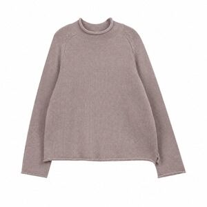Womens Oversized Mock Neck Knit‎ Sweater Khaki Large Raglan Sleeve Slit Hem